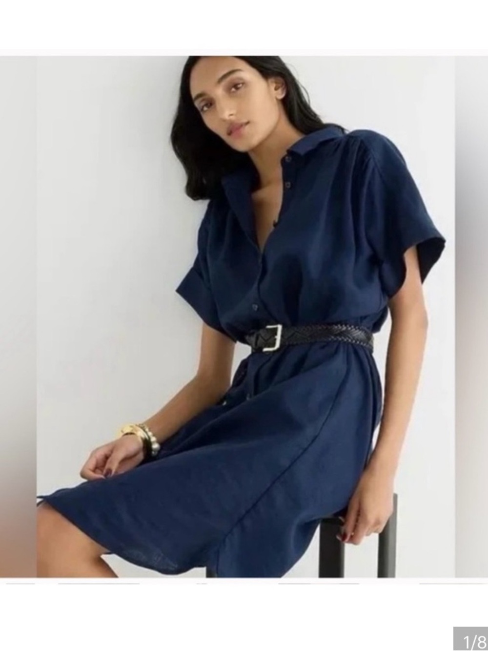 J. CREW Relaxed Fit Baird McNutt Irish Linen Shirt Dress Navy Blue Sz XS